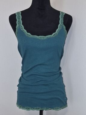 American Eagle Outfitters Teal Ribbed Lace-Trim Camisole